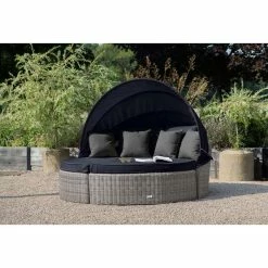 'Peony' Luxury Rattan Modular Daybed Sofa Set with Retractable Canopy in Pebble by Primrose Living