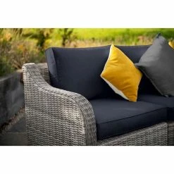 'Peony' Luxury Rattan 5 Seater Garden Sofa Set with Coffee Table and Footstools in Pebble by Primrose Living -Garden Furniture Shop FU102407 Light Grey 4 4406