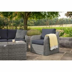 'Peony' Luxury Rattan 5 Seater Modular Garden Sofa Set with Coffee Table in Pebble by Primrose Living -Garden Furniture Shop FU102413 Light Grey ChairFar 6836