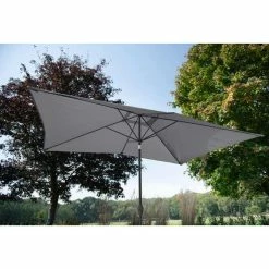 'Peony' Luxury Rattan 6 Seater Garden Sofa Set with Square Rising Table and Parasol in Pebble by Primrose Living -Garden Furniture Shop FU102416 Light Grey Parasol b3a3