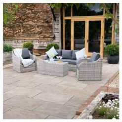 'Peony' Luxury Rattan 5 Seater Garden Sofa Set with Coffee Table in Pebble by Primrose Living