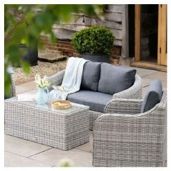 'Peony' Luxury Rattan 4 Seater Garden Sofa Set with Coffee Table in Pebble by Primrose Living -Garden Furniture Shop FU102437 4 9c40