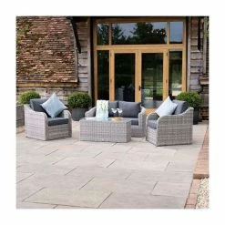 'Peony' Luxury Rattan 4 Seater Garden Sofa Set with Coffee Table in Pebble by Primrose Living -Garden Furniture Shop FU102437 Main d79d