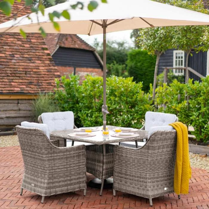 Luxury Rattan 4 Seater Square Garden Dining Set by Primrose Living