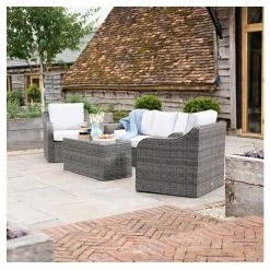 'Peony' Luxury Rattan 5 Seater Garden Sofa Set with Coffee Table in Stone by Primrose Living -Garden Furniture Shop FU102441 1 59c1