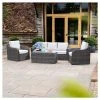 'Peony' Luxury Rattan 5 Seater Garden Sofa Set with Coffee Table in Stone by Primrose Living