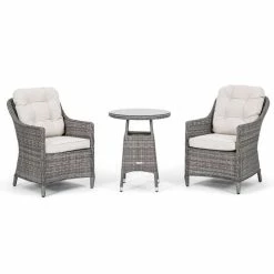 Classic Rattan Bistro Set in Stone by Primrose Living -Garden Furniture Shop FU102444 Bistro FullSetWhite2 b443