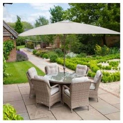 Classic Rattan 6 Seater Circular Garden Dining Set with Parasol by Primrose Living -Garden Furniture Shop FU102447 1 f903