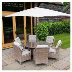 Classic Rattan 6 Seater Circular Garden Dining Set with Parasol by Primrose Living -Garden Furniture Shop FU102447 2 b64e