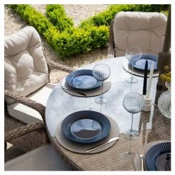 Classic Rattan 6 Seater Circular Garden Dining Set with Parasol by Primrose Living -Garden Furniture Shop FU102447 5 7773