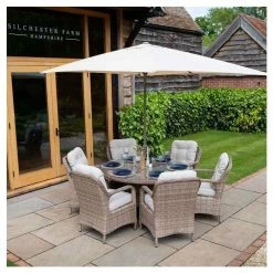 Classic Rattan 6 Seater Circular Garden Dining Set with Parasol by Primrose Living -Garden Furniture Shop FU102447 6 ddcd