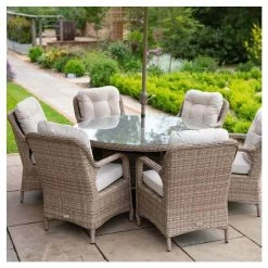 Classic Rattan 6 Seater Circular Garden Dining Set with Parasol by Primrose Living -Garden Furniture Shop FU102447 2 c970