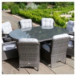 Classic Rattan 8 Seater Oval Garden Dining Set with Parasol in Stone by Primrose Living -Garden Furniture Shop FU102448 2 ca0a