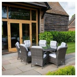 Classic Rattan 8 Seater Oval Garden Dining Set with Parasol in Stone by Primrose Living -Garden Furniture Shop FU102448 4 9319