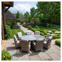 Classic Rattan 8 Seater Oval Garden Dining Set with Parasol by Primrose Living -Garden Furniture Shop FU102449 3 0dec