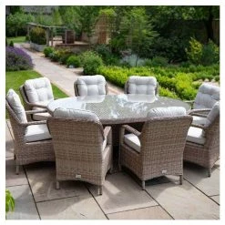 Classic Rattan 8 Seater Oval Garden Dining Set with Parasol by Primrose Living -Garden Furniture Shop FU102449 4 83b8