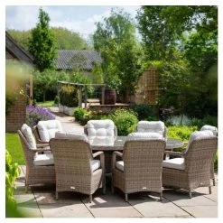 Classic Rattan 8 Seater Oval Garden Dining Set with Parasol by Primrose Living -Garden Furniture Shop FU102449 5 c34b