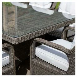 Classic Rattan 8 Seater Rectangular Garden Dining Set with Parasol in Stone by Primrose Living -Garden Furniture Shop FU102450 1 2 1072
