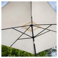 Classic Rattan 8 Seater Rectangular Garden Dining Set with Parasol in Stone by Primrose Living -Garden Furniture Shop FU102450 2 2563