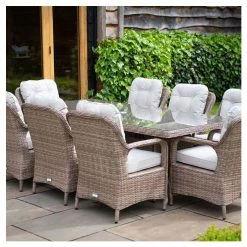 Classic Rattan 8 Seater Rectangular Garden Dining Set with Parasol by Primrose Living -Garden Furniture Shop FU102451 2 5527