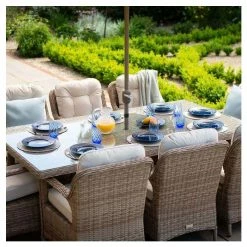 Classic Rattan 8 Seater Rectangular Garden Dining Set with Parasol by Primrose Living -Garden Furniture Shop FU102451 86c6