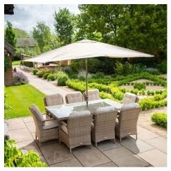 Classic Rattan 8 Seater Rectangular Garden Dining Set with Parasol by Primrose Living -Garden Furniture Shop FU102451 2 4f0a