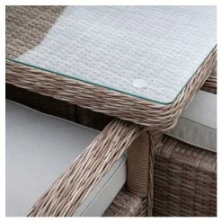 Classic Rattan 8 Seater Rectangular Garden Dining Set with Parasol by Primrose Living -Garden Furniture Shop FU102451 table corner with glass 1f38