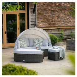 Classic Rattan Modular Daybed Sofa Set with Retractable Canopy in Stone by Primrose Living -Garden Furniture Shop FU102452 1 79ef