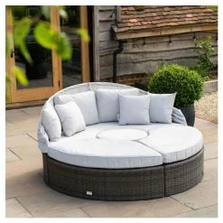 Classic Rattan Modular Daybed Sofa Set with Retractable Canopy in Stone by Primrose Living -Garden Furniture Shop FU102452 3 f713