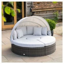 Classic Rattan Modular Daybed Sofa Set with Retractable Canopy in Stone by Primrose Living -Garden Furniture Shop FU102452 4 200d