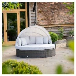 Classic Rattan Modular Daybed Sofa Set with Retractable Canopy in Stone by Primrose Living -Garden Furniture Shop FU102452 5 93bf