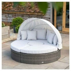 Classic Rattan Modular Daybed Sofa Set with Retractable Canopy in Stone by Primrose Living -Garden Furniture Shop FU102452 6 5a3e