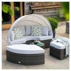 Classic Rattan Modular Daybed Sofa Set with Retractable Canopy in Stone by Primrose Living -Garden Furniture Shop FU102452 7 782c
