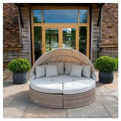 Classic Rattan Modular Daybed Sofa Set with Retractable Canopy by Primrose Living -Garden Furniture Shop FU102453 2 0b0d