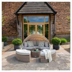 Classic Rattan Modular Daybed Sofa Set with Retractable Canopy by Primrose Living -Garden Furniture Shop FU102453 3 9326