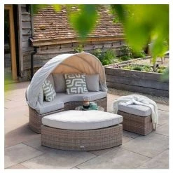 Classic Rattan Modular Daybed Sofa Set with Retractable Canopy by Primrose Living -Garden Furniture Shop FU102453 4 62d3