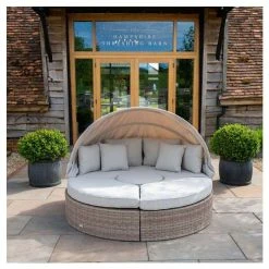 Classic Rattan Modular Daybed Sofa Set with Retractable Canopy by Primrose Living -Garden Furniture Shop FU102453 789d