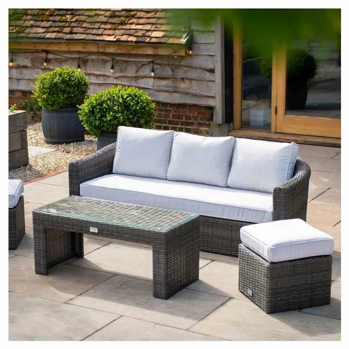 Classic Rattan 5 Seater Garden Sofa Set with Coffee Table and Footstools in Stone by Primrose Living 5 Classic Rattan 5 Seater Garden Sofa Set with Coffee Table and Footstools in Stone by Primrose Living - Image 5