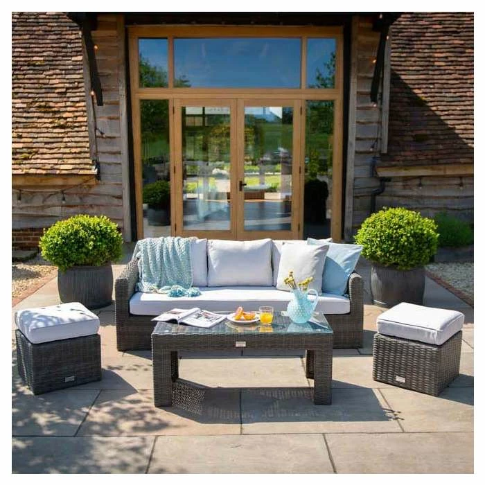 Classic Rattan 5 Seater Garden Sofa Set with Coffee Table and Footstools in Stone by Primrose Living 2 Classic Rattan 5 Seater Garden Sofa Set with Coffee Table and Footstools in Stone by Primrose Living - Image 2