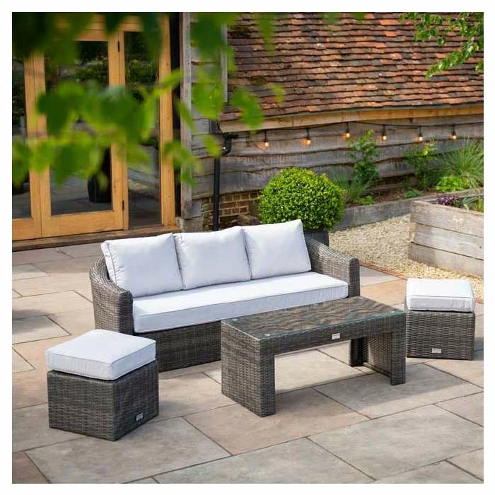 Classic Rattan 5 Seater Garden Sofa Set with Coffee Table and Footstools in Stone by Primrose Living 3 Classic Rattan 5 Seater Garden Sofa Set with Coffee Table and Footstools in Stone by Primrose Living - Image 3