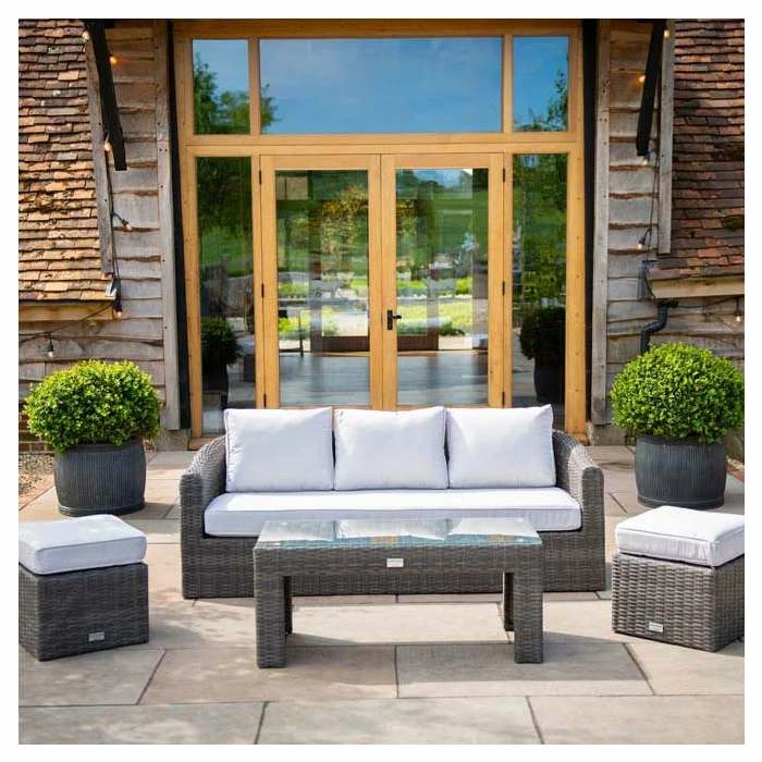 Classic Rattan 5 Seater Garden Sofa Set with Coffee Table and Footstools in Stone by Primrose Living 4 Classic Rattan 5 Seater Garden Sofa Set with Coffee Table and Footstools in Stone by Primrose Living - Image 4