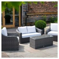 Classic Rattan 4 Seater Garden Sofa Set with Coffee Table in Stone by Primrose Living -Garden Furniture Shop FU102456 0c6b