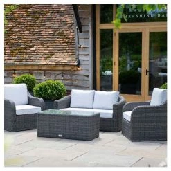 Classic Rattan 4 Seater Garden Sofa Set with Coffee Table in Stone by Primrose Living -Garden Furniture Shop FU102456 3 3687