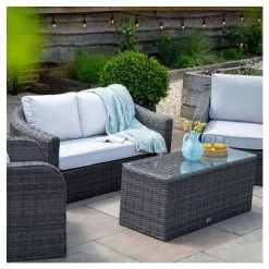 Classic Rattan 4 Seater Garden Sofa Set with Coffee Table in Stone by Primrose Living -Garden Furniture Shop FU102456 4 15c9