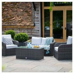 Classic Rattan 4 Seater Garden Sofa Set with Coffee Table in Stone by Primrose Living -Garden Furniture Shop FU102456 6 3206