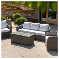 Classic Rattan 5 Seater Garden Sofa Set with Coffee Table in Stone by Primrose Living -Garden Furniture Shop FU102458 3 ad64
