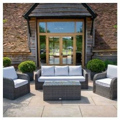 Classic Rattan 5 Seater Garden Sofa Set with Coffee Table in Stone by Primrose Living -Garden Furniture Shop FU102458 521a