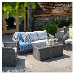 Classic Rattan 5 Seater Garden Sofa Set with Coffee Table in Stone by Primrose Living -Garden Furniture Shop FU102458 6 c200