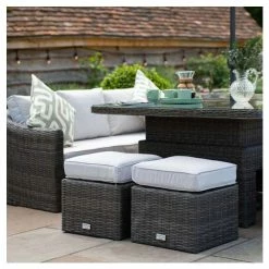Classic Rattan 8 Seater Garden Sofa Set with Rectangular Rising Table and Parasol in Stone by Primrose Living -Garden Furniture Shop FU102460 4 9399