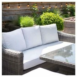 Classic Rattan 8 Seater Garden Sofa Set with Rectangular Rising Table and Parasol in Stone by Primrose Living -Garden Furniture Shop FU102460 8 4b99